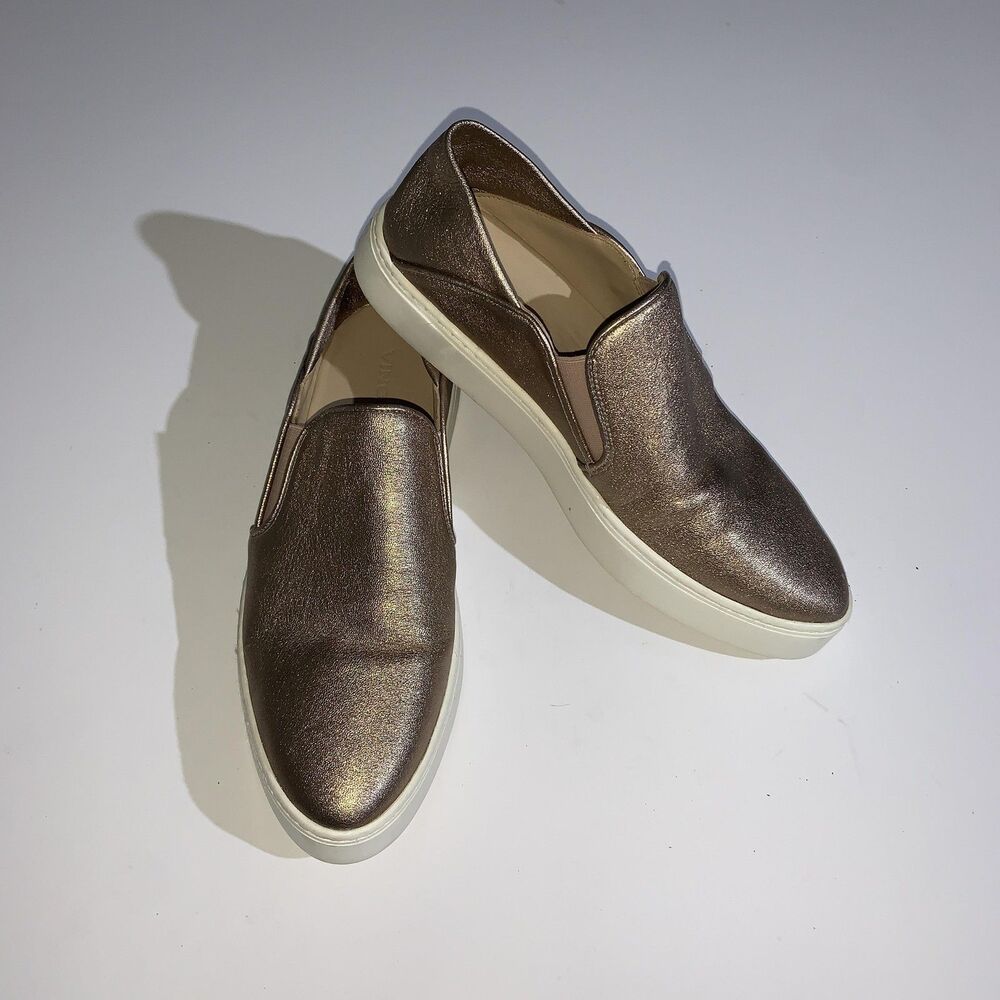 Vince Shoes Womens Size 6 Gold Leather Slip On Flats Casual Comfort Sneakers